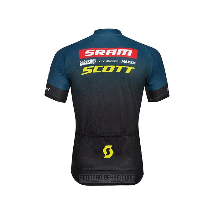 2022 Fahrradbekleidung Scott Sram Shwarz Blau Trikot Kurzarm und Tragerhose